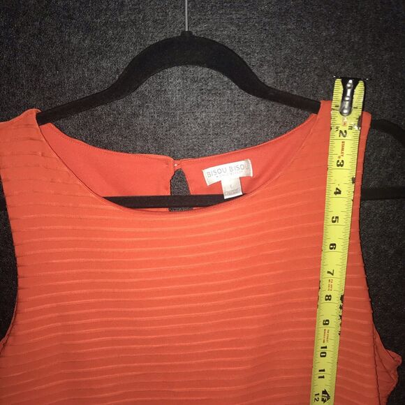 Bisou Bisou Top Womens Large Hot Orange Ribbed Peplum Sleeveless Textured Blouse - Picture 8 of 9